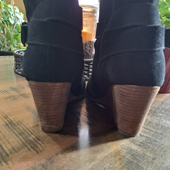 Womens Suede Leather Wedge Heel Knee High Tall Boots Size 10 Black - Picture 4 of 7